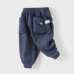 Dave&Bella Toddler Boys Denim Blue Simple Versatile Elastic Waist Jogger Pants