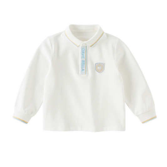 Dave&Bella Toddler Boys White Simple Versatile Comfortable Polos