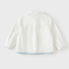 Dave&Bella Toddler Boys White Polo Collar Simple Versatile Cozy Cotton Preppy Shirts