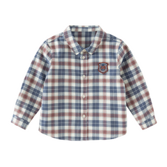 Dave&Bella Toddler Boys Blue White/Red Blue Plaid Cotton Comfortable Shirts