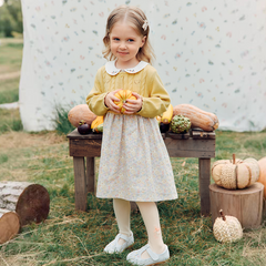 Dave&Bella Toddler Girls Yellow Floral Mock Two-Piece Doll Collar A-line Dress