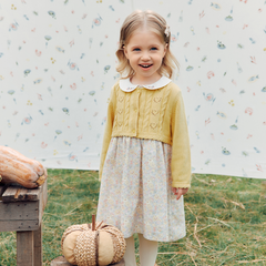 Dave&Bella Toddler Girls Yellow Floral Mock Two-Piece Doll Collar A-line Dress