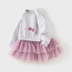Dave&Bella Toddler Girls Purple Cute Rabbit Print Long Sleeve Mesh Skirt Suits