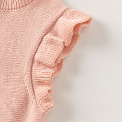 Dave&Bella Toddler Girls Pink/Red Cute Flutter Sleeve Cotton Soft Knitted Vests