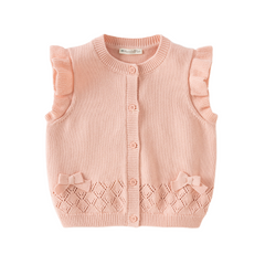 Dave&Bella Toddler Girls Pink/Red Cute Flutter Sleeve Cotton Soft Knitted Vests