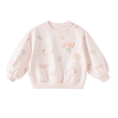Dave&Bella Toddler Girls Pink Lovely Print Soft Daily Versatile Sweatshirts