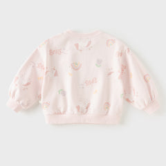 Dave&Bella Toddler Girls Pink Lovely Print Soft Daily Versatile Sweatshirts