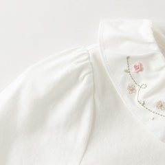 Dave&Bella Toddler Girls White/Purple Doll Collar Cotton Soft Breathable T-shirts