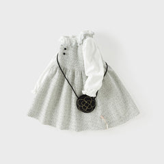 Dave&Bella Toddler Girls Grey Long Sleeve Doll Collar Comfortable A-line Dress