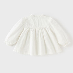 Dave&Bella Toddler Girls White/Light Blue Elegant Ruffle Details Cozy Cotton T-shirts