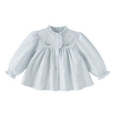 Dave&Bella Toddler Girls White/Light Blue Elegant Ruffle Details Cozy Cotton T-shirts