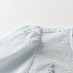 Dave&Bella Toddler Girls White/Light Blue Elegant Ruffle Details Cozy Cotton T-shirts