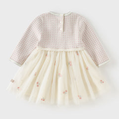 Dave&Bella Toddler Girls Pink White Plaid A-line Mesh Floral Party Birthday Graduation Dress