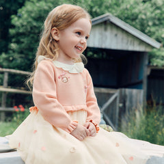Dave&Bella Toddler Girls Pink Charming Print Doll Collar Party Soft Cozy Mesh A-line Dress