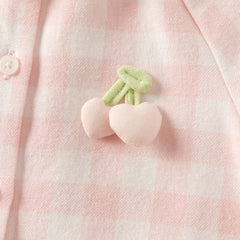 Dave&Bella Toddler Girls Pink White Plaid Sweet Doll Collar Soft Cotton Shirts