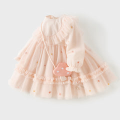 Dave&Bella Toddler Girls Pink Sweet Mesh Graduation Party A-line Dress(Wallet Bag)