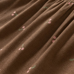 Dave&Bella Toddler Girls Brown Cherry Print Doll Collar Cozy Cotton A-line Dress