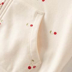 Dave&Bella Toddler Girls Beige Cherry Print Comfortable Hooded Pant Suits