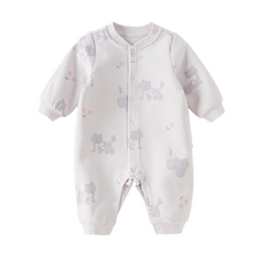 Dave&Bella Baby Girls/Boys Purple/Green Cute Print Warm Fleece Lined Rompers