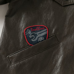 Dave&Bella Toddler Boys Coffee Brown Fashion Design PU Jackets Coats