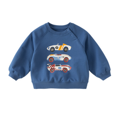 Dave&Bella Toddler Boys Blue Car Print Casual Soft Sweatshirt Tops