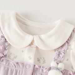 Dave&Bella Baby Girls Purple Doll Collar Mock Two-Piece Cotton Soft Breathable Rompers