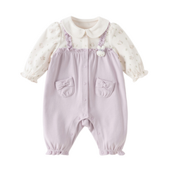 Dave&Bella Baby Girls Purple Doll Collar Mock Two-Piece Cotton Soft Breathable Rompers