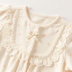 Dave&Bella Baby Girls Beige Cherry Print Cozy Cute Casual Rompers