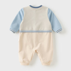 Dave&Bella Baby Boys Light Khaki Soft Bear Embroidery Turtle Rompers
