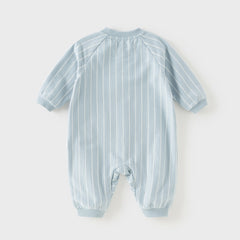 Dave&Bella Baby Boys Blue Striped Bear Print Cotton Soft Rompers
