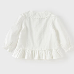Dave&Bella Toddler Girls White Doll Collar Floral Embroidery Cozy Cotton Shirts