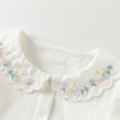 Dave&Bella Toddler Girls White Doll Collar Floral Embroidery Cozy Cotton Shirts