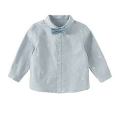 Dave&Bella Toddler Boys Blue Letter Print Bow Tie Cozy Casual Breathable Cotton Shirts