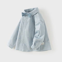 Dave&Bella Toddler Boys Blue Letter Print Bow Tie Cozy Casual Breathable Cotton Shirts