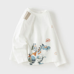 Dave&Bella Toddler Boys White Round Collar Cute Print Comfortable T-shirts