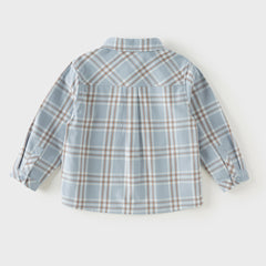 Dave&Bella Toddler Boys Blue Plaid Casual Versatile Cozy Cotton Comfortable Shirts