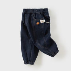 Dave&Bella Toddler Boys Denim Blue Classic Cute Print Simple Versatile Elastic Waist Pants