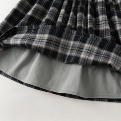 Dave&Bella Toddler Girls Black White Plaid Round Collar A-line Cozy Outwear Dress