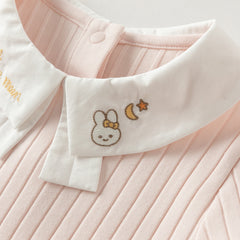 Dave&Bella Toddler Girls White/Pink Turndown Collar Little Bear Embroidery Sweaters