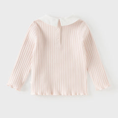 Dave&Bella Toddler Girls White/Pink Turndown Collar Little Bear Embroidery Sweaters