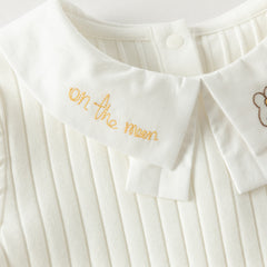 Dave&Bella Toddler Girls White/Pink Turndown Collar Little Bear Embroidery Sweaters