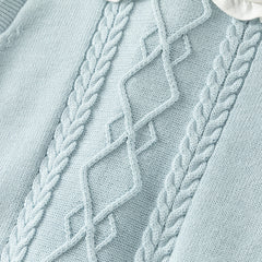 Dave&Bella Toddler Girls Blue Doll Collar Mock Two-Piece Soft Cozy Cotton Sweaters