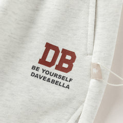 Dave&Bella Toddler Boys Light Gray Polo Collar Letter Printed Casual Pant Suit