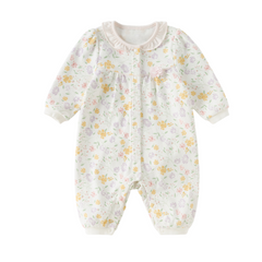 Dave&Bella Baby Girls Beige Floral Print Sweet Soft Comfortable Cotton Rompers