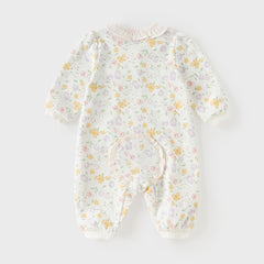 Dave&Bella Baby Girls Beige Floral Print Sweet Soft Comfortable Cotton Rompers