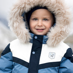 Dave&Bella Kids Boys Winter Cozy Fur-trim Outwear Blue Mid-length Hooded Down Coat