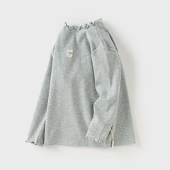 Dave&Bella Girls Autumn Toddler Grey/Purple Lace collar T-shirts Tops