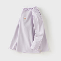 Dave&Bella Girls Autumn Toddler Grey/Purple Lace collar T-shirts Tops