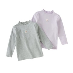 Dave&Bella Girls Autumn Toddler Grey/Purple Lace collar T-shirts Tops
