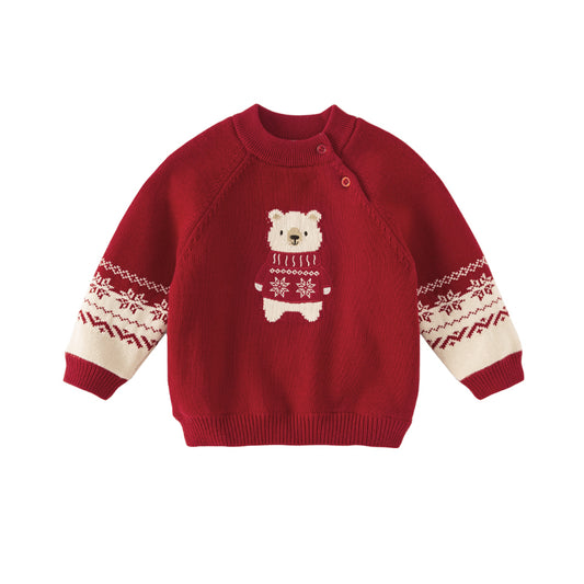 Dave&Bella Toddler Girls/Boys Christmas Red Cute Bear Cozy Plush-lined Sweaters Tops